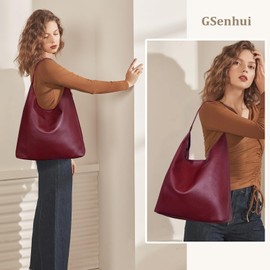 GSenhui Suede Tote Bag, Large Shopper Bag, Women's Handbag, Hobo Bag, Plain Bag, Slouchy Bag, Shoulder Bag, Large Shoulder Bag, Handbags, Brown, B5-burgundy