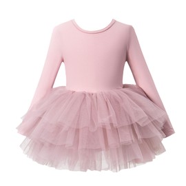 Toddler Girls Ballet Tutu Dresses Long Sleeve with Criss-Cross Back Skirted Dance Dress Ballerina Outfits Dirty 2-4T
