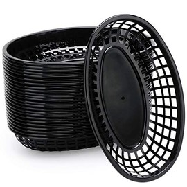 Plastic Fry Basket, Eusoar 9.4" x 5.9" Fast Food Baskets 24pcs, Oval-Shaped Tray for Fast Food Restaurant Supplies, Deli Serving, Bread Baskets, Chicken, Burgers, Sandwiches & Fries