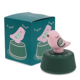 Egg Timer Kitchen Timer Pink Bird with Loud Bell Plastic Metal Mechanical Approx. 7.7 x 6.7 x 8.4 cm
