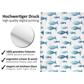 arteneur® Blue Fish, Anti-Mould Shower Curtain, 200 x 220 cm, Recycled with Oeko-Tex Standard 100, Weighted Hem, Opaque, Waterproof, Washable, 12 Rings