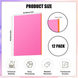 Lesnlok Colored Acrylic Sheets 1/8 inch Thick 3mm 12 Pack 12 x 16 Clear Colored Plexiglass Sheets,for Sign,Craft,Painting,Laser Cutting,DIY Display Projects… (12, Colored, 12"x 16")