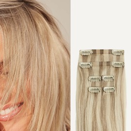 Luxy 100% Remy Human Hair Extensions for Thin Hair Thinning Hair Fill-Ins – 6 Seamless Wefts Multi-Dimensional Color Blend - Natural-Looking Volume & Coverage 80 grams 16" Beige Blonde Balayage