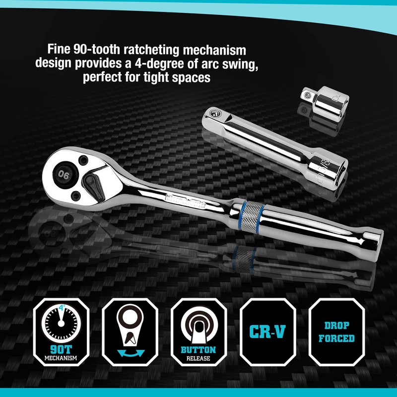 DURATECH 149-Piece Mechanics Tool Set, Include SAE/Metric Sockets, 90-Tooth Ratchet