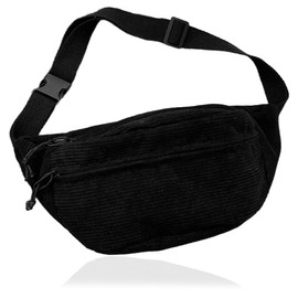 GGUFAY Women's Bum Bag Made of Corduroy, Large Capacity Fashionable Shoulder Bag, Crossbody Bag, Cord Chest Bag, Bum Bags, for Outdoor, Sports, Travel, Running, School (Black)