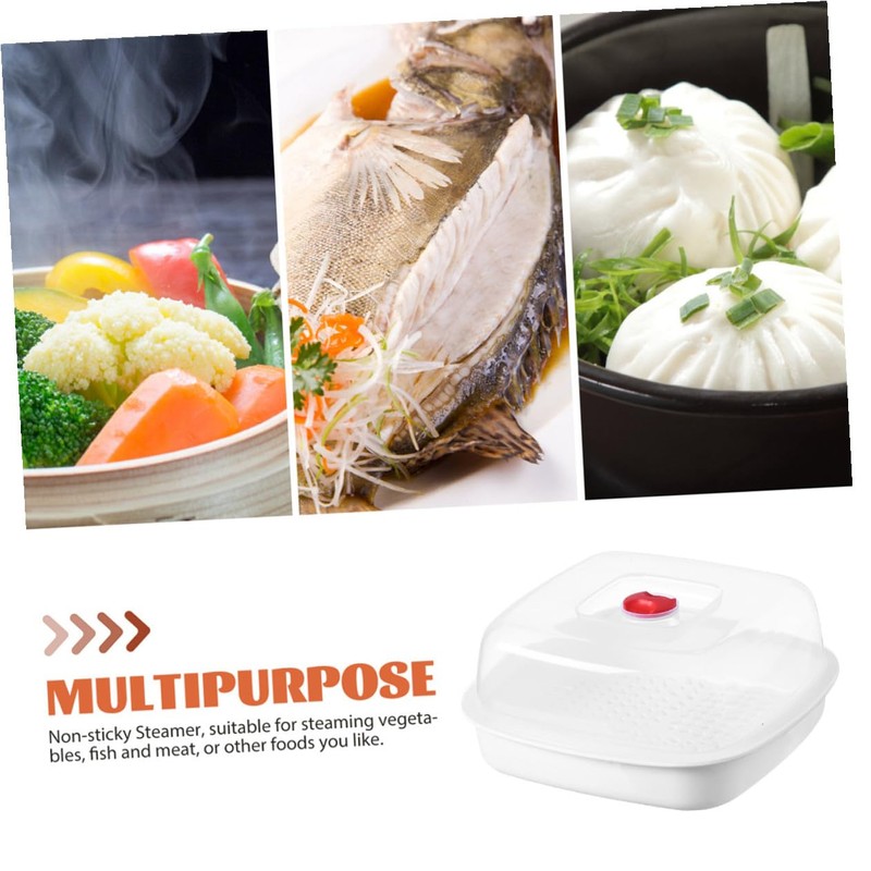 DOITOOL Microwave Steamer 8.27X8.27X4.33In Square Plastic Food Steamer with Ventilated