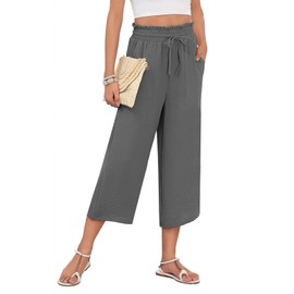 LAOLASI Womens Capri Pants 2024 Summer Business Work Casual Pants Wide Leg Pants for Womens Loose Fashion,Smoky Gray,M
