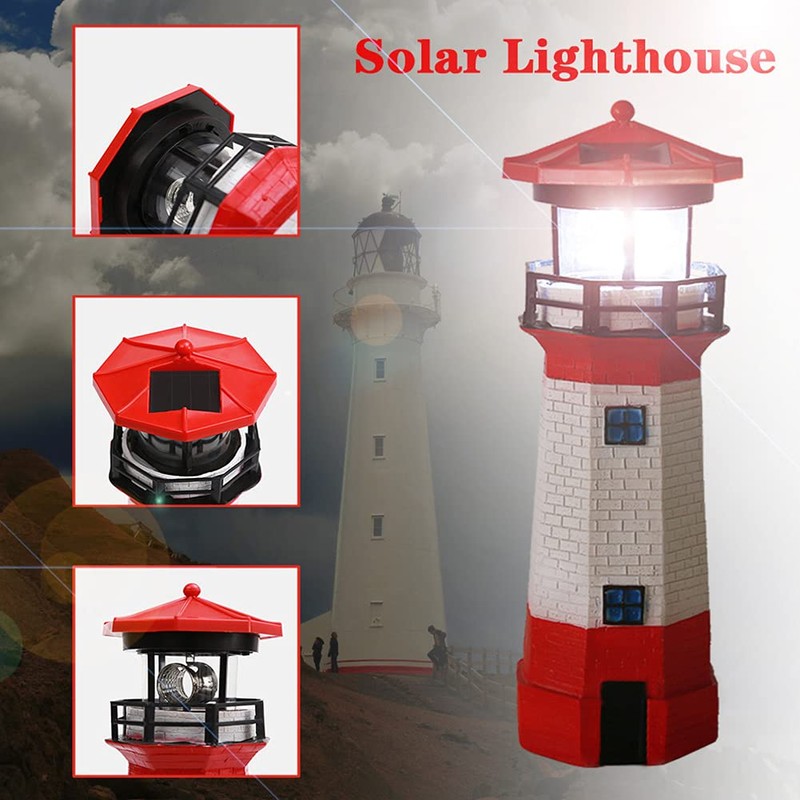 NINEFOX Solar Lighthouse Outdoor Solar Rotating LED Lighthouse Light Waterproof