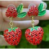 Betsey Johnson Red Rhinestone STRAWBERRY Fruit Green Enamel Leaf Betsey