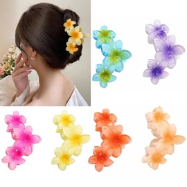Exsbtay Pack of 6 Flower Hair Clips, Hawaii Hair Clip for Women, Flower Hair Clip, Large Claw Clips for Thick Hair, for Washing Face, Makeup, Cooking, Bathing, Party, Travel, Work