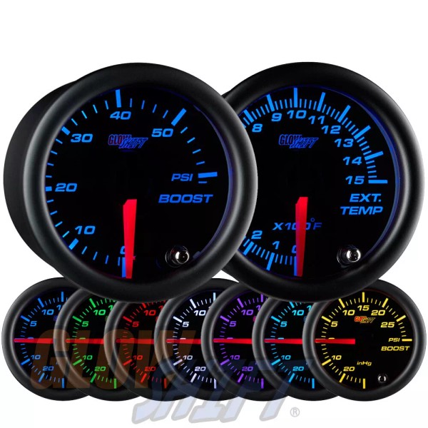 GlowShift 52mm Black 7 Color 60PSI Diesel Boost + 1500F
