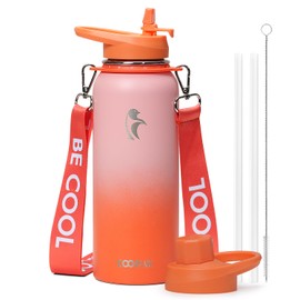 Coolflask Insulated Water Bottle with Straw, 40 oz Metal Water Flask with Straw & Spout Lids, Stainless Steel Double Wall Vacuum, Keep Cold 48h Hot 24h, Leak Proof & Non-BPA, Sunny Orange