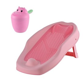 Relaxdays Baby Bathing Aid Set, with Rinse Cup, Tear-Free, Pink
