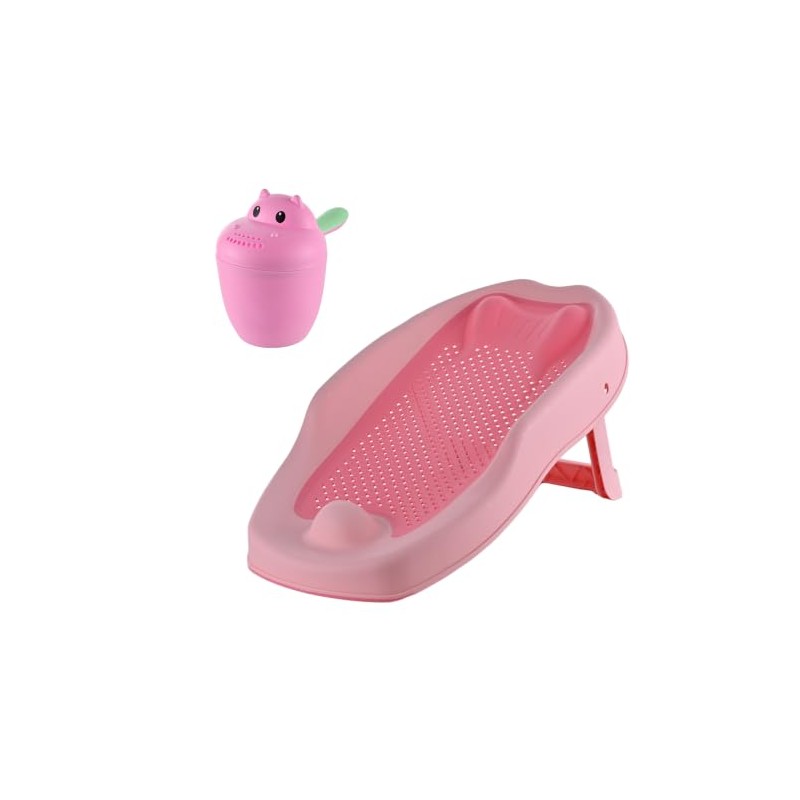 Relaxdays Baby Bathing Aid Set, with Rinse Cup, Tear-Free, Pink