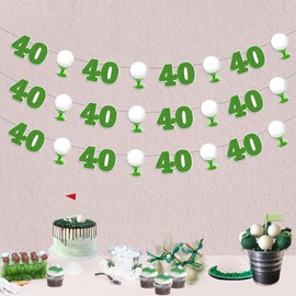 kreat4joy Golf Birthday Party Decoration, 3pcs Golf Themed 40th Garland Banner Golf Grass Garland No DIY for Men Women Golf Sport Lover 40 Forty Years Old Birthday Wedding Anniversary Party Decoration