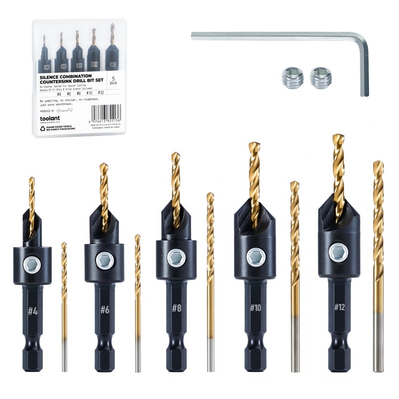 toolant #4#6#8#10#12 Countersink Drill Bit Set(Pro), 5Pcs