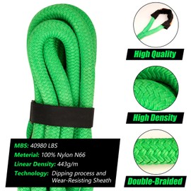 VOETIR 1-1/8'' x 20ft Kinetic Recovery Rope, 40980lbs Tow Strap Heavy Duty Offroad Recovery Kit, Towing Strap for Trucks, Jeep, Vehicle, UTV, ATV, SUV