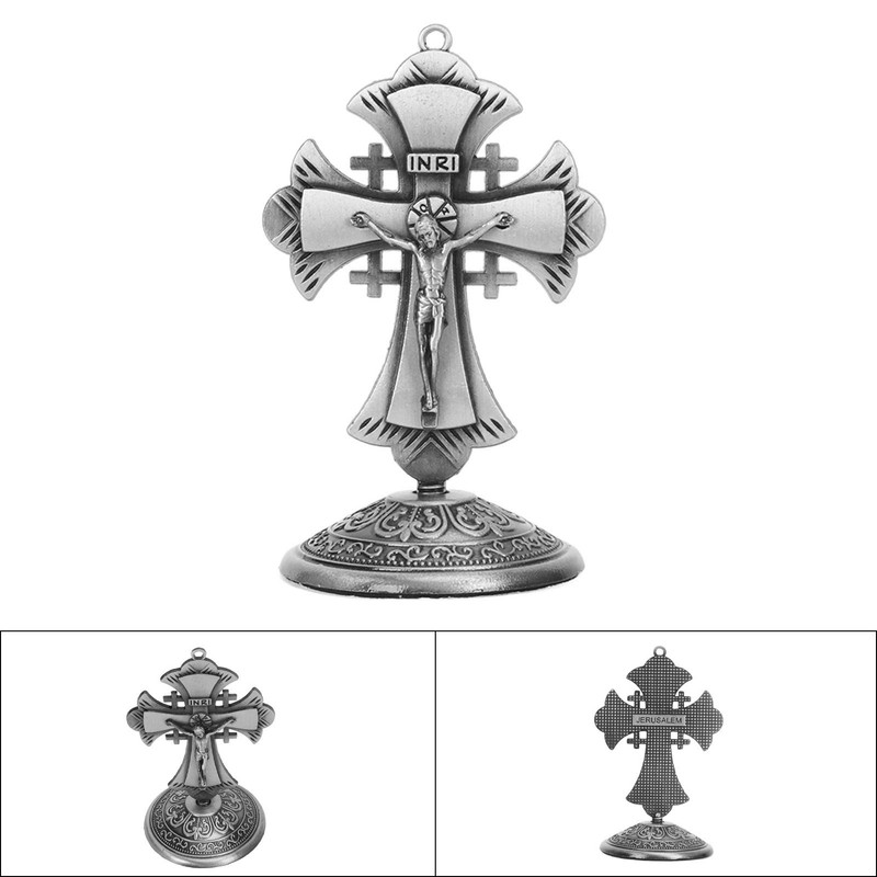 Jesus Statue Ornament Alloy Jesus Christ Cross Statue Figurine Christian
