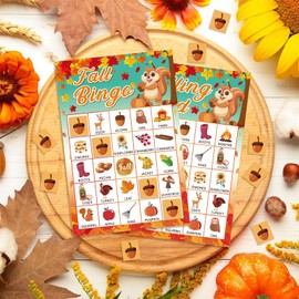JUESMOS Fall Games Fall Bingo Games for Kids Adults 24 Players Autumn Bingo Harvest Game Fall Party Game Supplies Favors for Family School Classroom Activities Fall Thanksgiving Bingo Cards