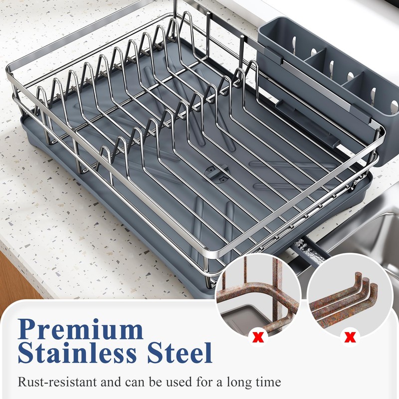 SNTD Dish Drying Rack for Kitchen Counter - Stainless Steel