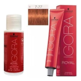 Igora Royal Extra Copper, color rubio medio 7-77 + Ox 20 V