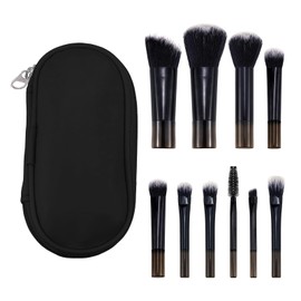 10 Pcs Mini Portable Makeup Brush Set Complete Travel Cosmetic Brushes Kit with Pouch for Blush Powder Eyeshadow Perfect for Women and Girls(Black)