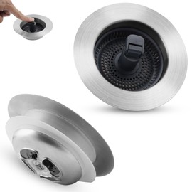 Hygie Rinse Upgraded 3 in 1 Kitchen Sink Drain Strainer Stopper Combo, 2PCS Stainless Steel Shell Pop Up Sink Stopper for US Standard 3-1/2 inch Drain Filter, Anti-clog and Easy Clean