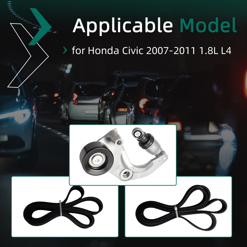 Riyhch 90K-39077 Complete Tensioner Pulley Assembly with 2 Serpentine Belts