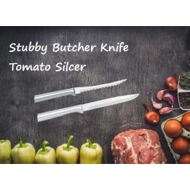 Rada 2 pc Set Stubby Butcher Knife and Tomato Slicer (Silver Handle)