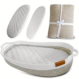 Lullababy and Co Baby Changing Basket – Practical Moses Basket with Foam Pad – Cotton Rope Diaper Changing Station with Waterproof Cover - Changing Table Topper