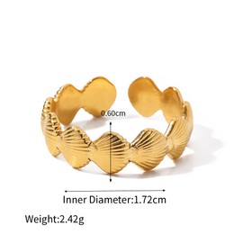 Dainty Shell Ring for Women, 18K Gold Plate Opening Seashell Ring, Gold Adjustable Animal Ring for Women, Gold Sea Shell Ring, Seashell Wave Stacking Ring Summer Ocean Jewelry