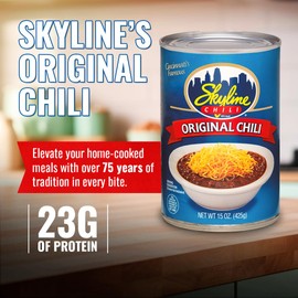 Skyline Chili Canned Chili 15 oz Cans (8-Pack) Authentic Ground Beef Cincinnati Chili with No Beans High-Protein Chili Dog Sauce Hot Dog Chili Coney Sauce Ready to Heat