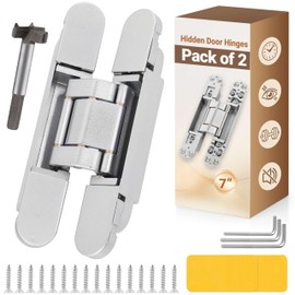 Upgraded Hidden Door Hinges 7 inch Silver Invisible Hinges Concealed Hinge 3 Way Adjustable Butt Hinge & 180 Degree Swing with Capacity up to 177lb (Pack of 2)