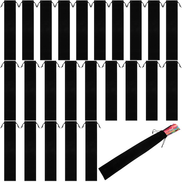Windyun 24 Pcs Long Velvet Drawstring Hand Fan Bags Black