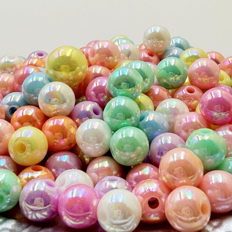 Fiozroor 100 Pcs 10mm Iridescent Colorful Pearl Craft Beads