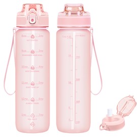 Alwager 32oz Water Bottle with Straw, Motivational Bottle with Time Marker and Strap, BPA Free & Leakproof, Inspirational Water Bottle for Outdoor Sports Office Gym (Set of 1)