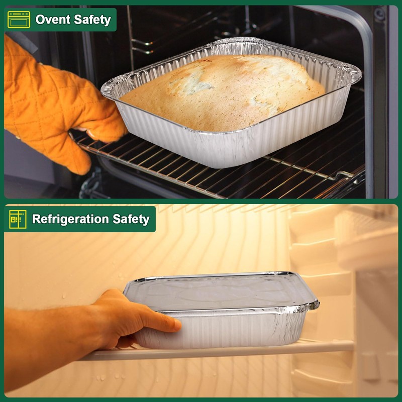 8x8 Inch Disposable Aluminum Foil Pans with Lids (15 Pack)