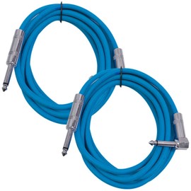 Seismic Audio - SAGC10R - 10 Foot (2 Pack) TS 1/4" to 1/4" Right Angle TS Guitar Cables Blue