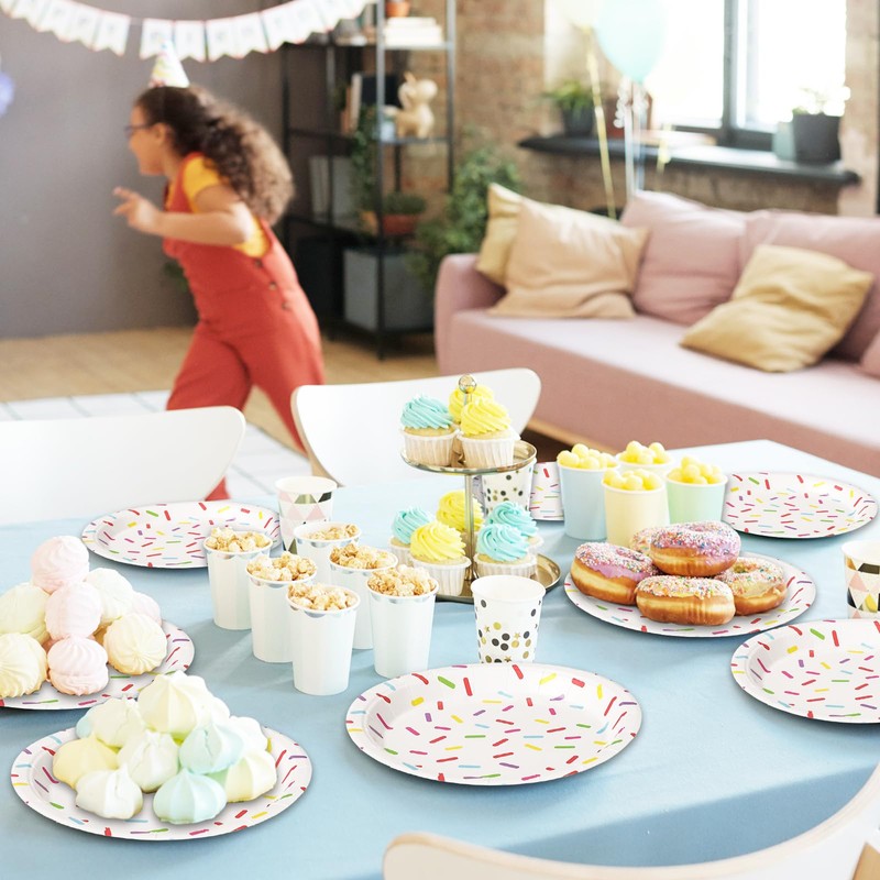 Whaline Confetti Sprinkle Paper Plate Cute Donut Disposable Plate Dessert