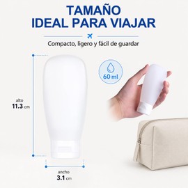 Janety Kit de Viaje con 4 Botellas Recargables Antifugas, Envases Portátiles para Shampoo, Loción y Artículos de Aseo Personal