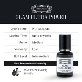 Super Strong Ultra Fast Dry Eyelash Extensions Glue Glam Ultra Power / Semi Permanent Eyelashes / Dry Time 2-3 Seconds / Maximum Lasting Power 6 Weeks / Latex Free
