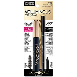 LOreal Paris Voluminous Original Volume Building Mascara and Infallible Eyeliner, Builds eye lashes up to 5X natural thickness, Smudge Free, Clump... 