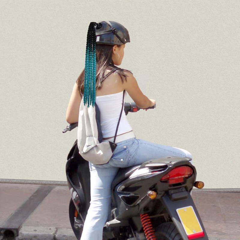 Helmet Pigtail, Gradient Bicycle Helmet Braid with Reusable Suction Cup