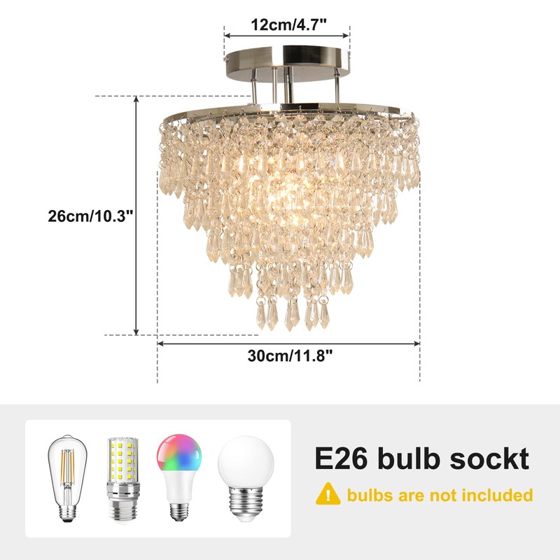 FRIXCHUR 11.8" Crystal Chandelier Chrome Flush Mount Ceiling Light 5