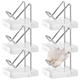 Toyosport 6 Pcs Acrylic Rock Display Stands, Crystal Display Shelf with Silver Metal Arms, 50mm Clear Base, Ideal for Rocks, Crystals, and Jewelry Showcasing