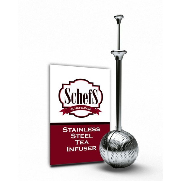 Schefs Premium Tea Infuser - Light Weight Stainless Steel - Large Capacity Ball with Long Spoon Handle - New Strainer Design