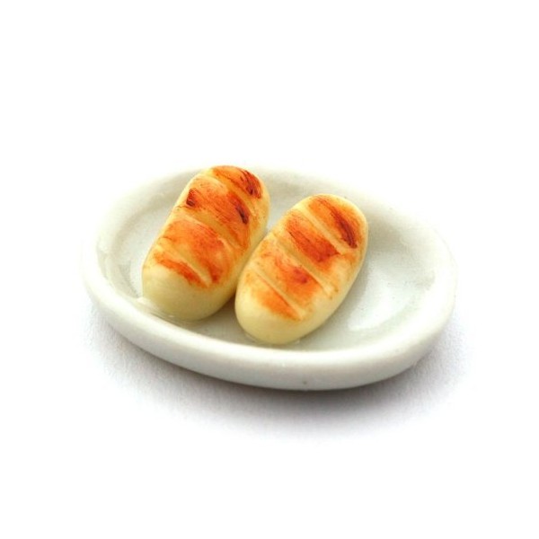MyTinyWorld Dolls House Miniature Freshly Baked Bread Roll with Plate