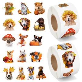 H1vojoxo Autumn Thanksgiving Sticker Rolls - 1000PCS Fall Dog Dress Up Stickers in 2 Rolls 16 Designs Autumn Thanksgiving Self-Adhesive Sticker for Kids Craft Envelope Dog Lover Holiday Party Supplies