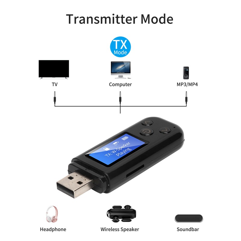 USB Bluetooth 5.0 Adapter Bluetooth Audio Receiver Transmitter with LCD