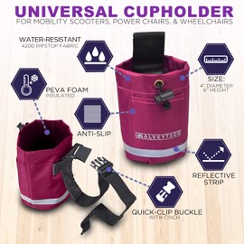 AlveyTech Unbreakable Universal Fabric Cup Holder - for Mobility Scooters, Transport Power Chair, Wheelchair, ATV, Walker, Stroller, Go-Kart, UTV, Cars, Boat, E-Bike Water/Drink Bottle Holders (Berry)